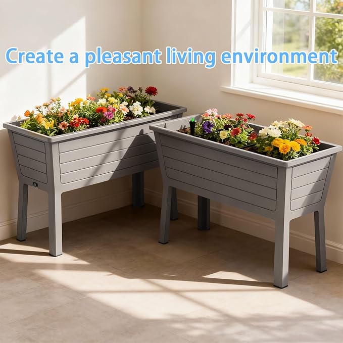 2-Pack 26.5 Gallon Elevated Raised Garden Bed 44 Large Planter Box Sturdy Resin Weather-Resistant Planting Container for Vegetables Herbs &amp Flowers Ergonomic Raised Bed for Patio Balcony (Ta