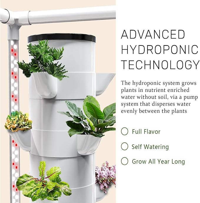 Hydroponics Growing System with LED Grow Light - Smart Garden Planter 30 Pods Germination Kit Aeroponics Tower Included Pump Timer Net Pots - Ideal for Indoor Plant Growth