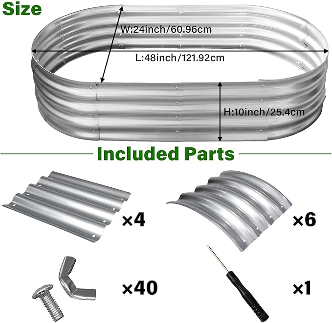 HGD Galvanized Raised Garden Bed Kit Galvanized Planter Garden Boxes Outdoor Oval Large Metal Raised Garden Beds for Vegetables &amp Flower (4 Pack)
