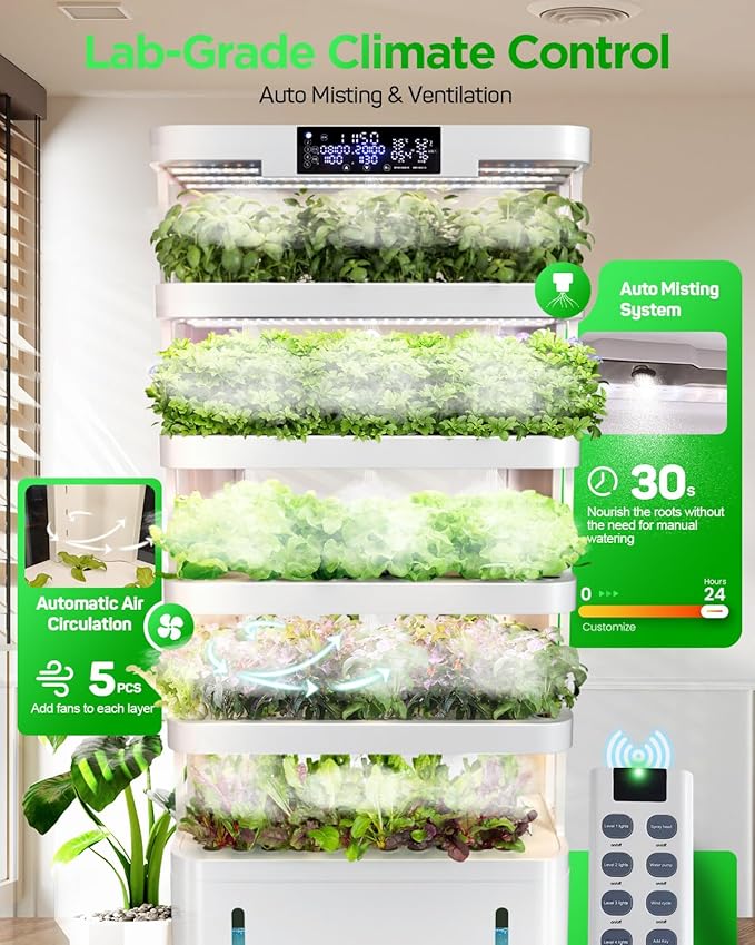 Woolooloo Large Hydroponics Growing System Kit 5-Tier Indoor Herb Garden with Smart Climate Control Auto Misting Full Spectrum Grow Light Vertical Hydroponic System for Home or Commercial