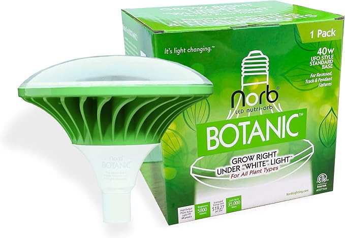 Norb NorbBOTANIC UFO 40W LED Grow Light - Full Spectrum Sun-Spectrum™ for Indoor Plants Hydroponics Greenhouse Herbs Vegetables Hemp. Mimics Sunlight High-Intensity Energy-Efficient E26
