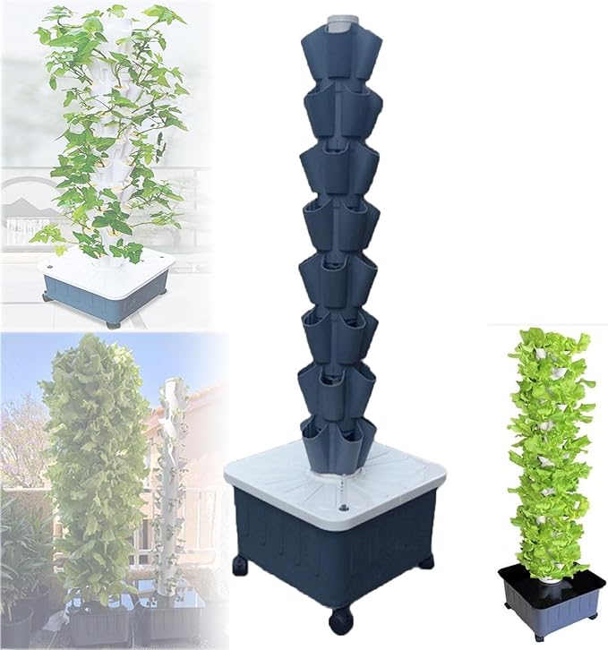 Hydroponics Growing TowerMulti-Layer Vertical Soilless Cultivation Hydroponic PlantersHydroponic Planting Towerfor Fruits and Vegetables Hydroponic Tower Gray-8-layer