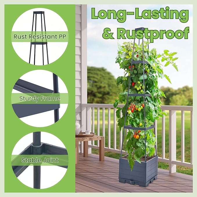 Lancisism 2 Pack Raised Garden Bed Tomato Planter with Trellis - 57 Self Watering Planter Box for Climbing Plants Vegetables Flowers - Garden Tomato Pots with Cage for Patio Greenhouse Indoor Outdoor