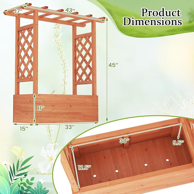 HOMGX Raised Garden Bed with Trellis Vertical Garden Planter w/Drainage Holes for Climbing Vines Roses Tomatoes Tiered Flower Stand for Flowers Herbs Climbing Vines