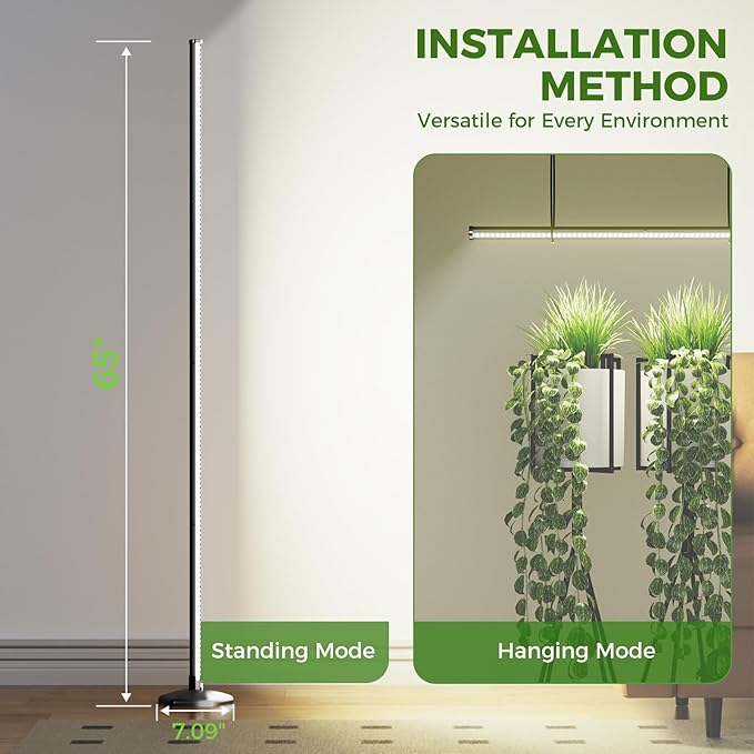 2PCS Grow Lights for Indoor Plants with Timer 384 LEDs 42W Vertical Full Spectrum Grow Light 65 Inch Standing Grow Lights 3 Light Modes 5-Level Dimmable Wide Coverage