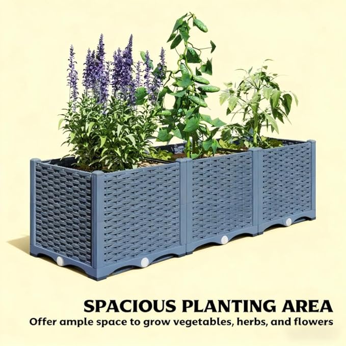 Outdoor Flower Box with Drainage HolesPlastic Raised Garden Bed