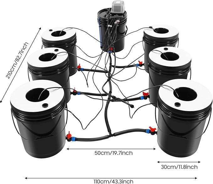 Hydroponics Growing System Kit Top Feed Drip Aquaponics Growing System 5 Gallon 7 Buckets Recirculating Drip Garden Hydroponic Bucket System (Air Pump + 6 Buckets + Reservoir + Drip Kit)