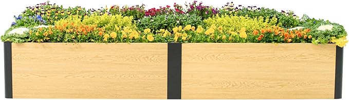 Vego garden Woodgrain Series Raised Garden Bed 16'' Tall 2' x 8' Wooden-Look Metal Planter Box Outdoor for Gardening Vegetables Flowers Herbs