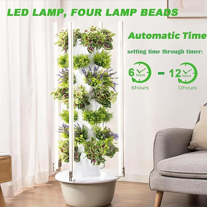 Home Hydroponic Grow Tower Kit w/Foldable LED: Smart Indoor Garden System w/Auto Water Cycle Perfect for Growing Strawberries Vegetables Leafy Plants &amp Herbs (7 Layer)
