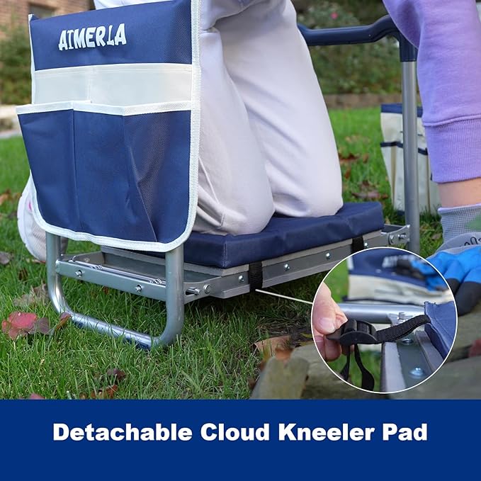 Aimerla K5 Foldable Kneeler Seat - Heavy Duty (Detachable Cloud Kneeler Pad) - Garden Stool - 2 Large Tool Bags - Portable Bench for Indoor &amp Outdoor