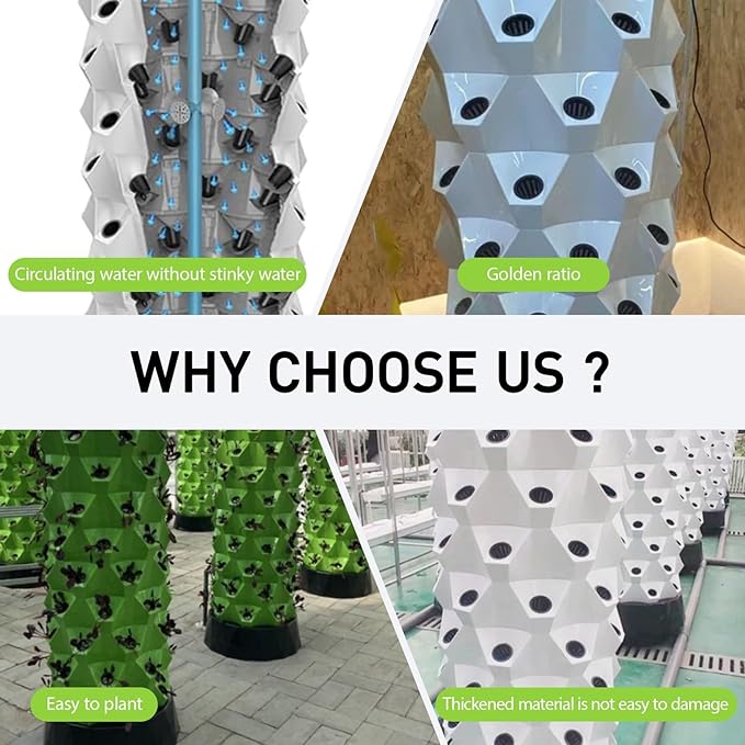 Hydroponic Vertical Garden Tower Aeroponic Tower Garden System Hydroponic Tower Soilless Cultivation Farm Vegetable Equipment for Fruits and Vegetables Planting(White170cm/67in)