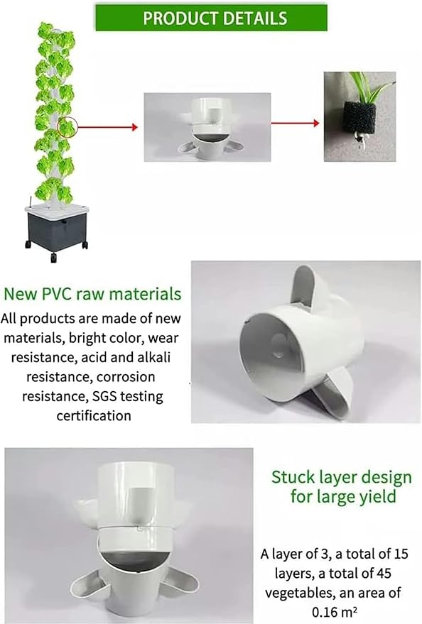 Tower Garden Hydroponics Growing System 15 Floors 45 Holes Aquaponics Grow System Vegetable Plant Tower Gift for Gardening LoverStandard//1pc