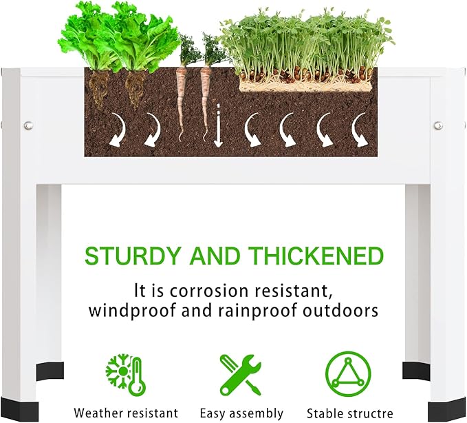 Raised Garden Bed with Detachable Legs Elevated Metal Planter Box for Growing Fresh Herbs Vegetables Flowers Succulents&ampOther Plants for Outdoor Backyard Patio Deck Balcony White S