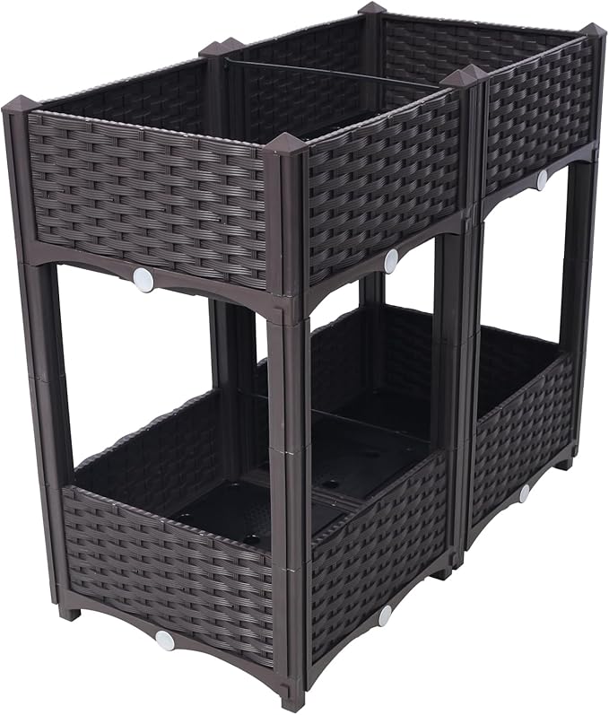 Planter Raised Beds Polypropylene Brown Self-Draining System Outdoor Balcony Garden Durable
