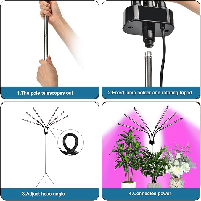 Grow Lights for Indoor Plants LED Grow Light Stand Red White Full Spectrum Plant Lamp with Adjustable Tripod Gooseneck Suitable for Flowers Vegetables (Type B)