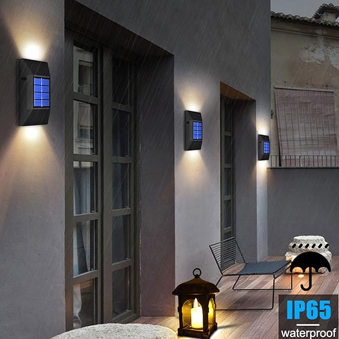 Solar Wall Lamps LED Solar Powered Lights Wall Mounted Outdoor Garde Waterproof IP65 Shatterproof Solar Lamp for Patio Home Landscape Spotlights Deck Lights Camping 2 Pack
