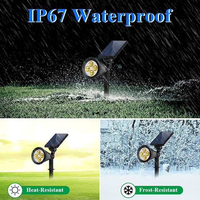 Generic Solar Landscape Lights 4 LED Solar Spotlights 2 in 1 Waterproof Security Light Solar Lights Outdoor (Warm White)