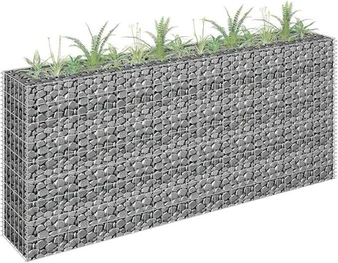 vidaXL Gabion Raised Bed Flower Bed Plants Garden Patio Outdoor Backyard Planter Galvanised Steel 180 x 30 x 90 cm