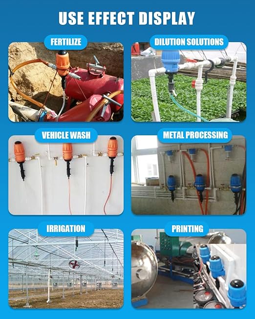 NEWTRY 1:500-1:50 Fertilizer Injector for Drip Irrigation 0.2%-2% Dosing Pump for Garden Greenhouse Livestock Agriculture Nutrient Delivery System