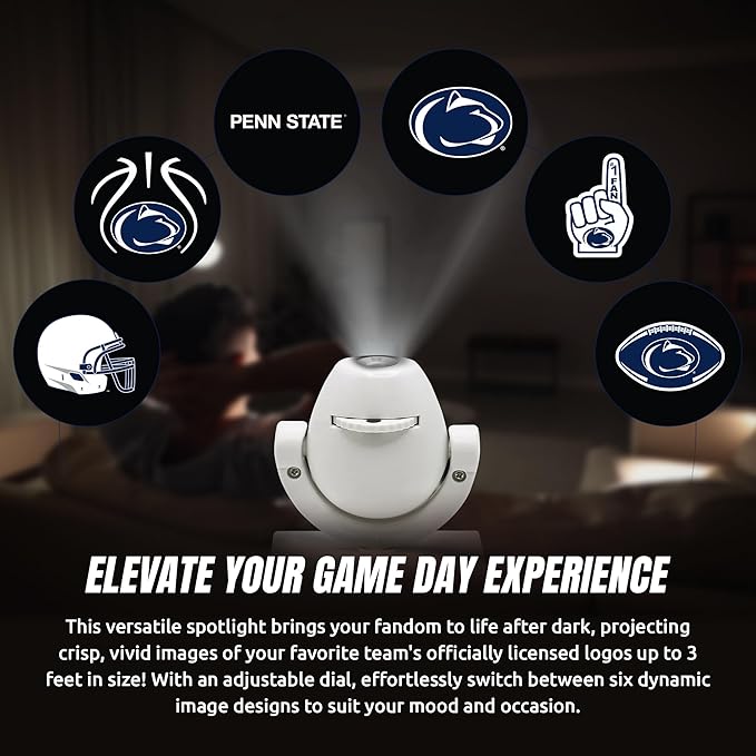 Sporticulture NCAA American Football Penn State Nittany Lions - Adjustable Led Mini Spotlight Projector with 6 Team Logo Designs - Portable &amp Rechargeable Spotlight - Battery-Operated - 4.37” x 3.