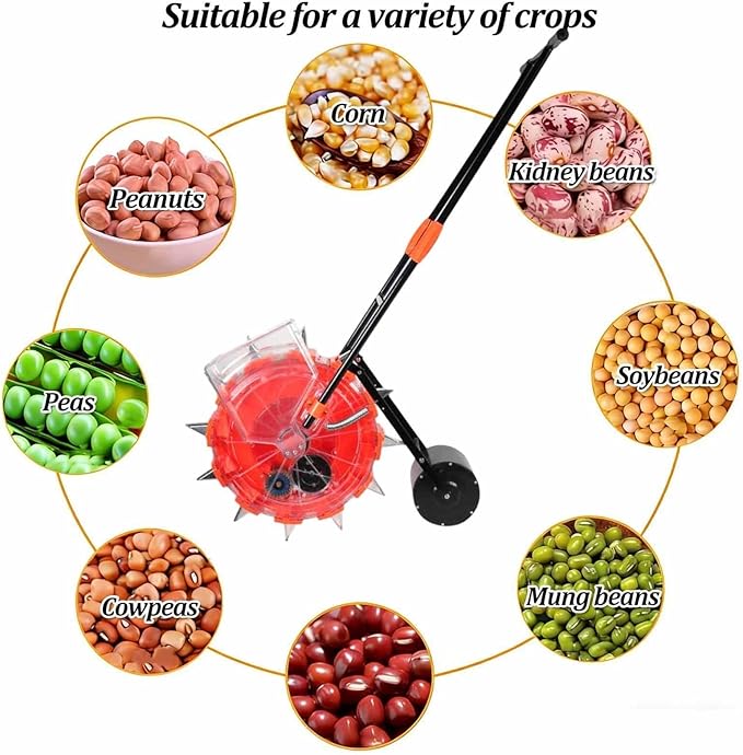 Precision Hand-Push Roller Seeder Seeds Dispenser Spreaders with 12 Seeding Nozzles Single-Wheel Planter Tool Manual Seeder Machine for Soy Peanut Corn Cotton Soybean