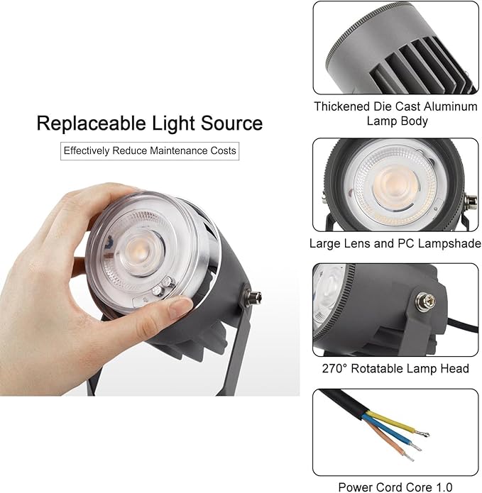 Outdoor Spotlight - LED Landscape Decorative Lights 220V Spotlight Led Beam Light IP67 Waterproof Garden Villa Landscape Tree Floodlight Rotation Spotlights(Yellow Light9W)