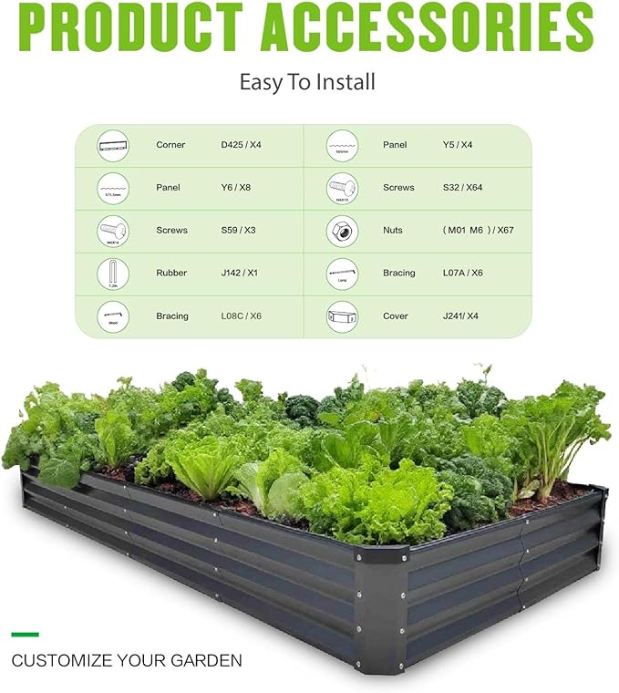 GrowHaus 8x4x1FT Galvanized Raised Garden Bed Planter Boxes Outdoor Large Metal Garden Beds for Planting Vegetables Flowers Herbs Rectangle Dark Gray