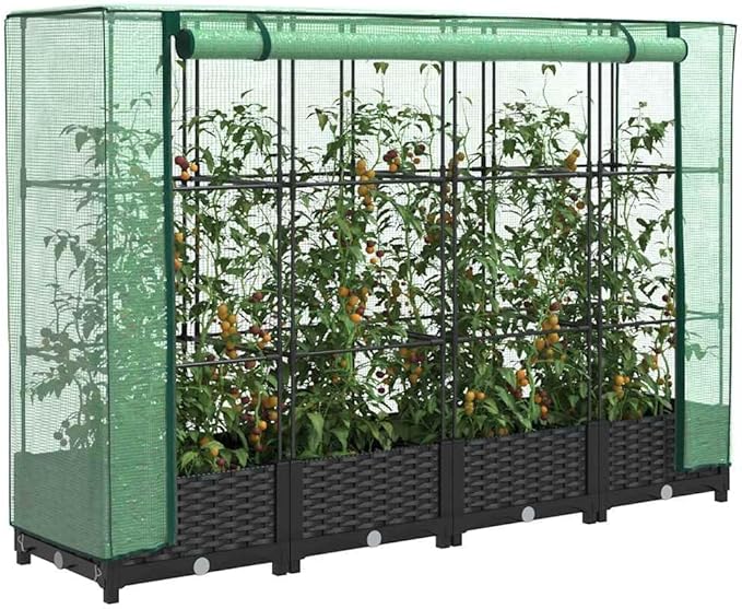 Large Raised Garden Bed Black Polypropylene Rattan Look Outdoor Planter Box 63 Inch Vegetable Herb Plant Container Durable Patio Flower Beds