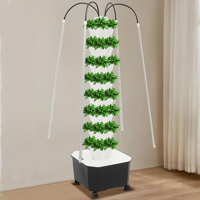 8 Tiers Hydroponics Growing System Kit with LED Grow Lights Hydroponic Tower Lettuce Growing Garden Indoor Herb Garden Vegetable Tower with 40 Planting Holes (White)
