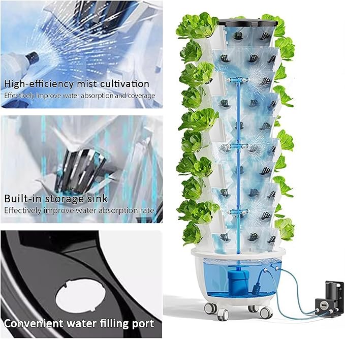 Aeroponic Tower Garden System Vertical Hydroponic Garden Tower Automatic Water Circulation Hydroponics Growing System Kit for Herbs Fruits and Vegetable(120cm/47)