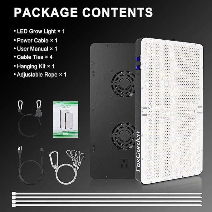FOXGARDEN 2000W LED Full Spectrum 3×3ft Coverage Grow Light for Indoor Plants 1196PCS LEDs Dual Built-in Fans Daisy Chain Function Veg &amp Bloom Dual Mode