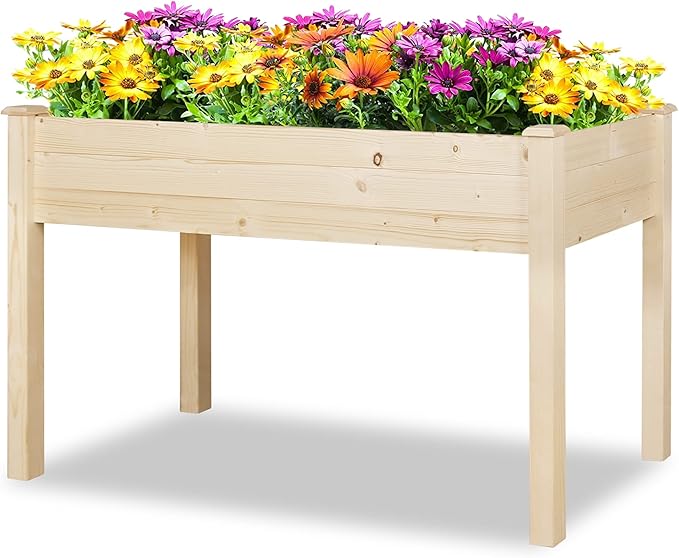 LYNSLIM Garden Bed with Legs 48x21x30in Raised Garden Bed Elevated Wood Planter Box Garden Planter Box for Outdoor Backyard Patio