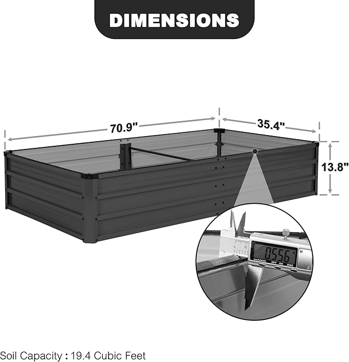NUU GARDEN 6x3x1ft Rectangular Galvanized Raised Garden Bed for Gardening Elevated Planting Metal Planter Box Outdoor Patio Planting Bed for Vegetables Flowers Herb Dark Gray