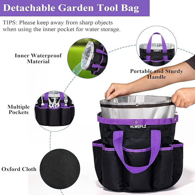 Purple Garden Tool Set Gardening Items for Women - 11PCS Heavy Duty Garden Tools with Detachable Storage Bag Weeder Dual-Purpose Hoe