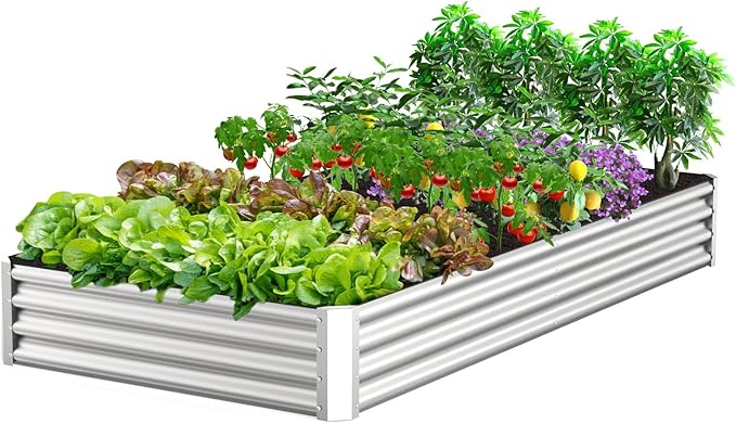 SHAREWIN Galvanized Planter Raised Metal Garden Bed Kit for Gardening Outdoor6x3x1ft Planter Grow Garden Box Raised Flower Bed