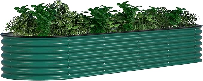 BlueWish 8x2x1.4FT Raised Garden Bed Outdoor 9 in 1 Metal Raised Bed for Gardening 17 H Galvanized Raised Garden Bed Planter Box for Plants Vegetables Flowers Green