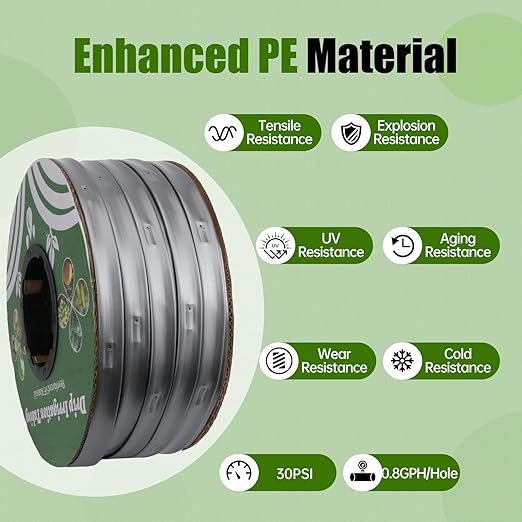 2000FT 5/8 Drip Tape Irrigation Kit 16 Mil Heavy Duty with 6 Emitter Spacing Silver Reflective Drip Tape Helps Prevent Pecking &amp Biting Damage Heat-Safe for Seedlings Reinforced PE Material