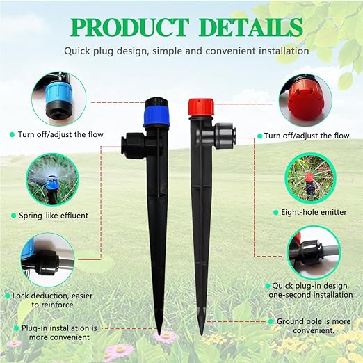 82FT Drip Irrigation Kit 1/4-inch Drip Irrigation Emitter Fan-Shaped Drip Irrigation Emitter Quick-Connect Automatic Drip Irrigation System Suitable for Watering Plants in Flowerpot Elevated Bed.