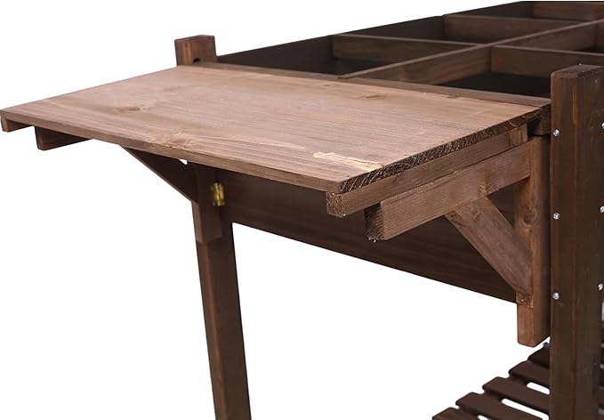 8 Pockets Horticulture Raised Garden Bed Elevated Wood Planter Box Stand with Foldable Side Table and Storage Shelf for Herb/Vegetables/Flowers (Brown)