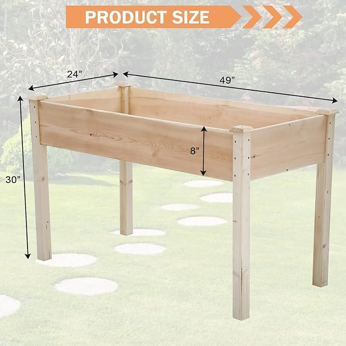 Fir Wooden Raised Garden Bed with Legs Elevated Planter Box Outdoor Growing Bed with Liner &amp Drain Holes for Vegetable Flower Herb 49Lx24Wx30H