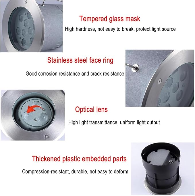 Outdoor Landscape Lights - LED Buried Lights AC 110V 30° Adjustable Angle Spotlight IP67 Waterproof Round Recessed Polarized Ground Light Garden Patio Decorative Lighting Floor Lamp