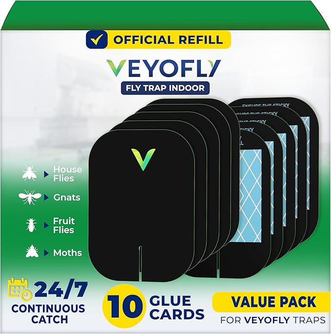 VEYOFLY Fly Trap Indoor Refill Fruit Fly Traps Gnat Traps for HouseFly Catcher Fly TrapPlug in Catch for Fruit FliesMothsGnats Mosquito Trap (Pack of 10 Refills-Black)