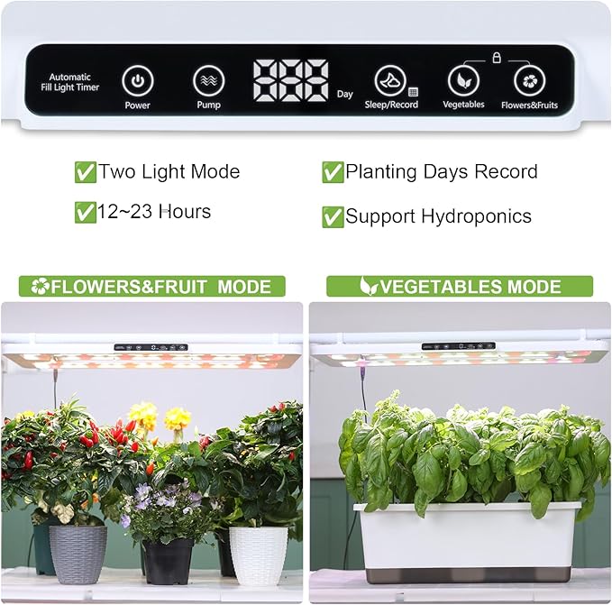 22 x 10 Grow Lights for Indoor Plants and Vegetables Full Spectrum LED Growing Lamp for Indoor Garden Greenhouse - Features Two Smart Light Mode 12~23H Timer - 2 Pack (2 in Series White)