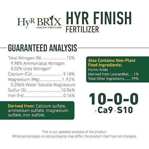 HyR BRIX 10-0-0 HyR Finish Fertilizer 45lb Bag - Slow-Release Granular with Calcium &amp Sulfur - for Late Summer &amp Fall Lawn Prep - Covers 4500 Sq Ft