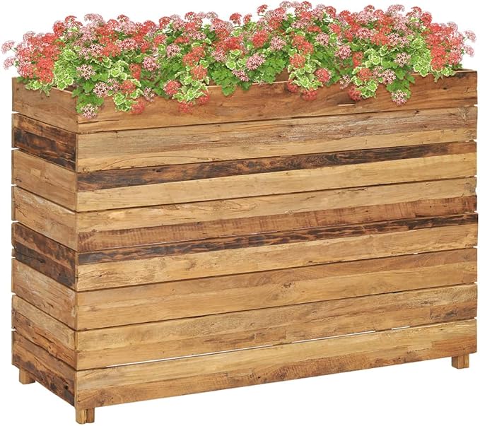 Elevated Garden Bed Planter Box | for Organic Herbs Vegetables Plants Flowers | Outdoor Planters Raised Bed 39.3x15.7x28.3 Recycled Teak and Steel [Lightning Shipping]