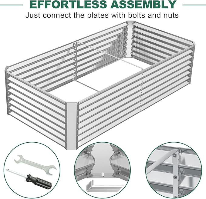 FRIZIONE 6x3x2ft Galvanized Metal Raised Garden Bed for Vegetables Outdoor Garden Raised Planter Box Backyard Patio Planter Raised Beds for Flowers Herbs Fruits