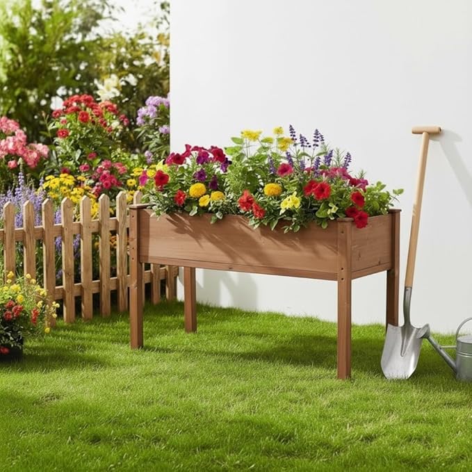 Sturdy Elevated Garden Bed with Legs for Easy Access Growing of Vegetables Herbs Flowers and Fruits Outdoors (Planter 48 * 24 * 30'' Brown)