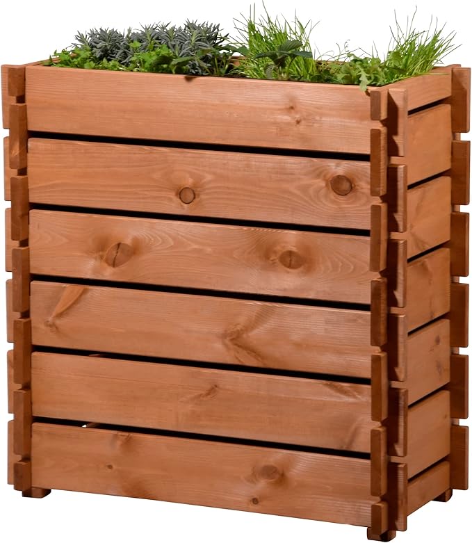 58440FSCe Raised Bed with Interlocking System Pine 79 x 37 x 79 cm Brown