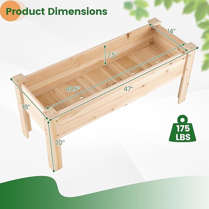 S AFSTAR Wooden Raised Garden Bed with Legs Heavy-Duty Elevated Planter Box with Drainage Holes Fir Wood Garden Box Outdoor for Vegetable Flower &amp Herb Easy-Assembly