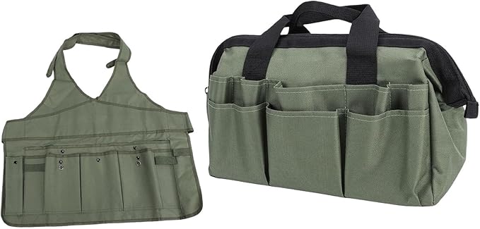 Hilitand Gardening Tool Set 9 Piece Garden Tools with Ergonomic Handles and Apron Storage Bag for Planting Digging Cultivation Flowers Vegetables